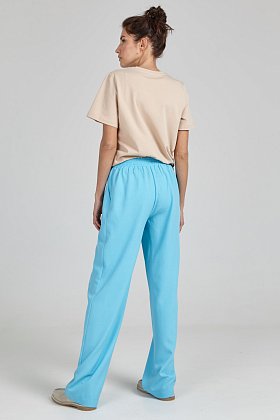 Фото модной одежды - илона брюки из льна голубого цвета сезон 2020 года