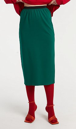 Фото модной одежды - монро юбка трикотажная прямая зеленая сезон 2020 года