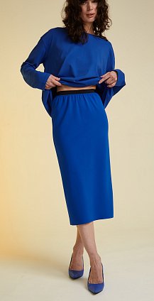Фото модного монро юбка трикотажная прямая синяя сезон 2020 года