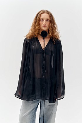 limited блуза с цветком шифон черная