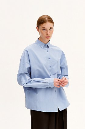 Фото модной одежды - монте премиум рубашка оверсайз голубая сезон 2020 года