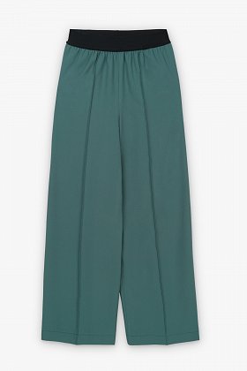 Фото модного эва брюки с отстрочкой на резинке полынный сезон 2020 года