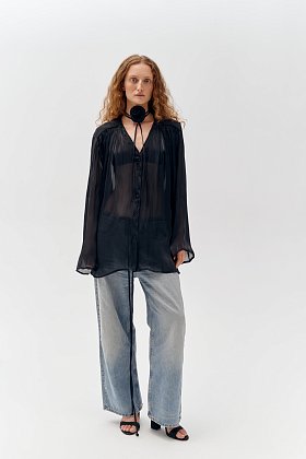 limited блуза с цветком шифон черная