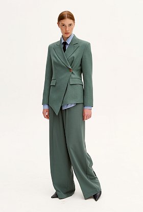Фото модной одежды - эва брюки с отстрочкой на резинке полынный сезон 2020 года