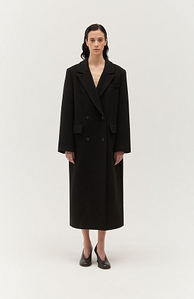 ленте пальто длинное двубортное черное